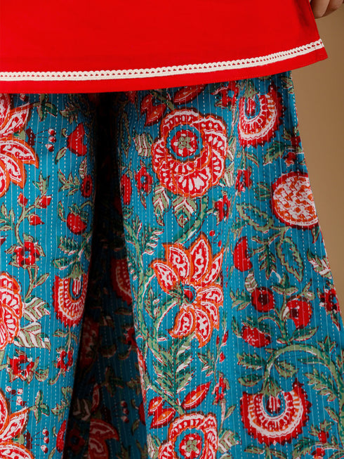 VASTRAMAY Girls Red kurta and Palazzo Pant Dupatta Set